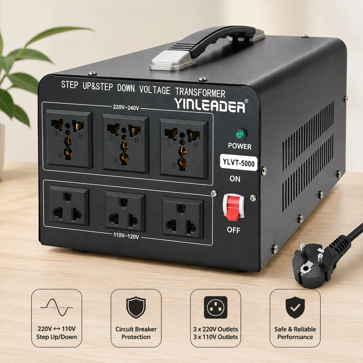 Yinleader 5000W PRO Voltage Transformer Converter Step Up/Down 110V/220V