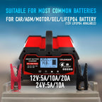 Yinleader 20A Smart Car Battery Charger 12V/24V Intelligent Trickle Charger & Maintainer with LCD Display