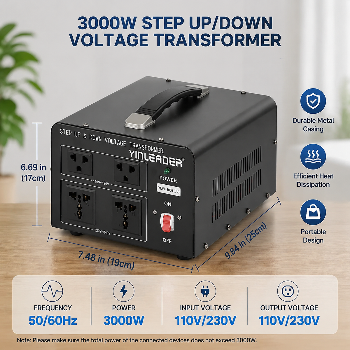 Yinleader 3000VA 110 Volt Voltage 110V to 220V or 220V to 110V Converter Transformer