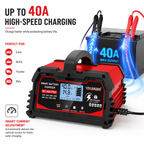 Yinleader 40A Car Battery Charger 12V/24V Fully Automatic Intelligent Battery Charger with LCD Display