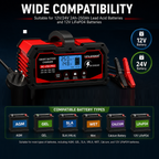 Yinleader 25A Car Battery Charger 12V/24V Intelligent Smart Trickle Charger with LCD Display